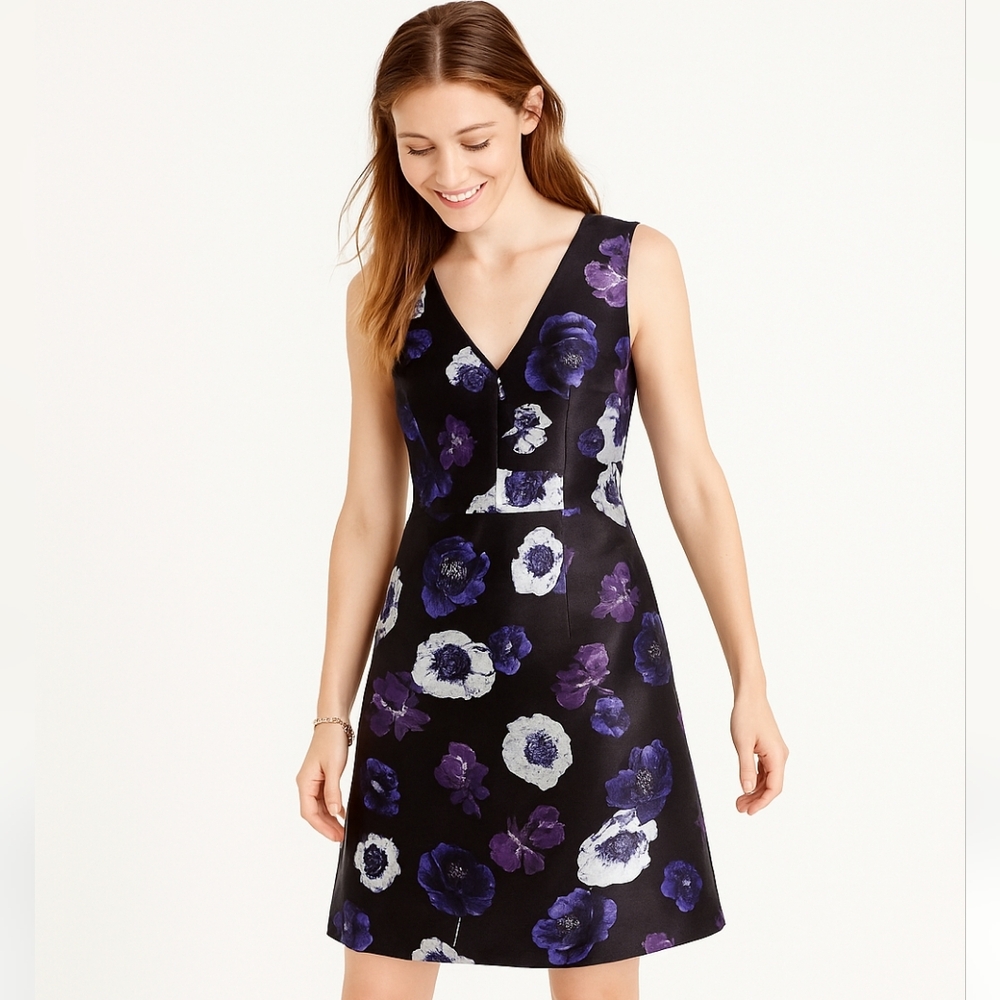 J.crew  A-Line Poppy Black Floral Dress 12T Tall